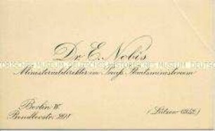 Visitenkarte des Ministerialdirektors im Preußischen Staatsministerium Eduard Nobis aus der Sammlung des Reichskanzlers Wilhelm Marx / Kategorie "Beamte" - Sachkonvolut