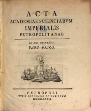 Acta Academiae Scientiarum Imperialis Petropolitanae. 1779