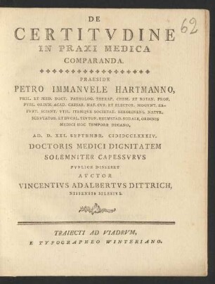 De Certitvdine In Praxi Medica Comparanda