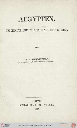 Aegypten : Geschichtliche Studien eines Augenarztes