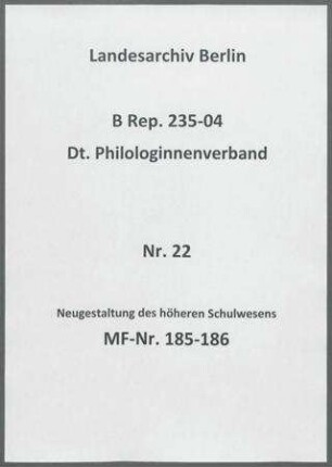 Neugestaltung des höheren Schulwesens