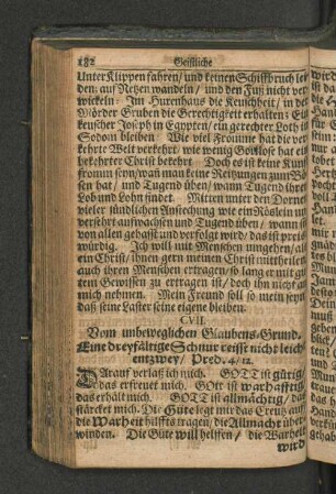CVII. Vom unbeweglichen Glaubens-Grund. Eine dreyfältigeSchnur reisst nicht leicht entzwey/ Pred.4/12.
