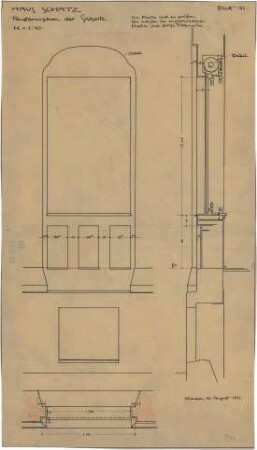 Fischer, Theodor; München - Laim; Haus Schätz - Fensternische der Südseite (Grundriss, Details)