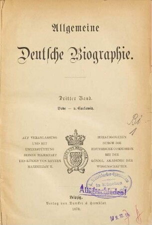 Allgemeine Deutsche Biographie, 3. Bode - v. Carlowitz