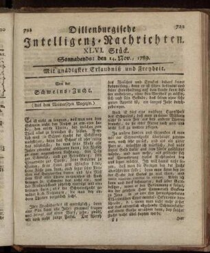 XLVI. Stück. Sonnabends: den 14. Nov., 1789.