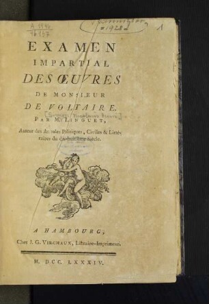 Examen Impartial Des uvres De Monsieur De Voltaire