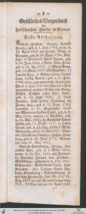 Geschlechts-Verzeichniß der herrschenden Häuser in Europa. Erste Abtheilung.
