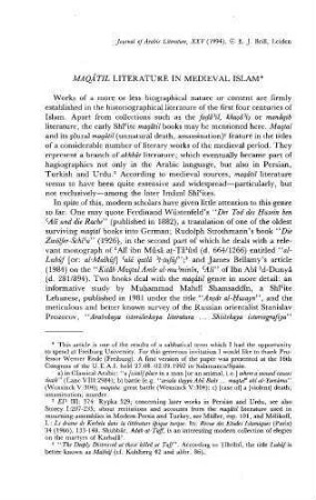 25: Maqâtil Literature in Medieval Islam