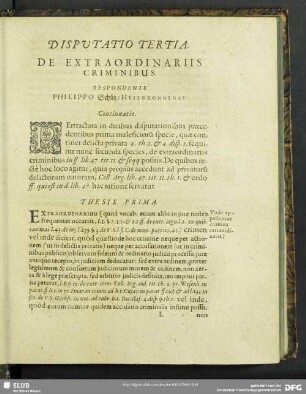 Disputatio Tertia. De Extraordinariis Criminibus