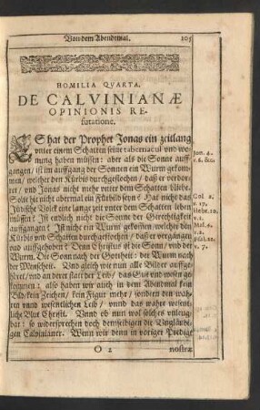 Homilia Quarta. De Calvinianae Opinionis Refutatione.