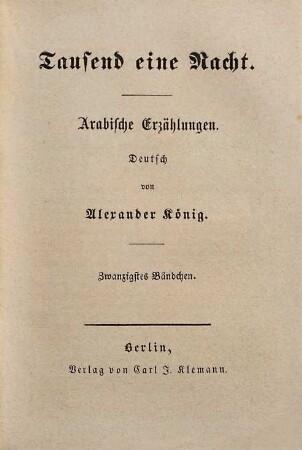 Tausend eine Nacht : Arabische Erzählungen, Zwanzigstes Bändchen