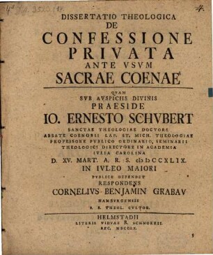 Diss. theol. de confessione privata ante usum sacrae coenae