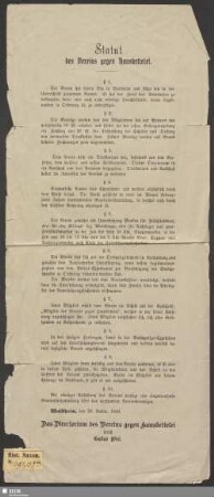 Statut des Vereins gegen Hausbettelei