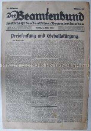 Wochenzeitung des Deutschen Beamtenbundes zu einer Reichstagsrede von Reichskanzler Brüning