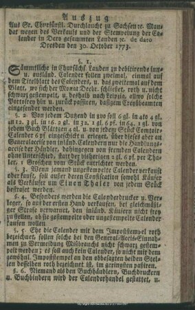 Auszug des Churfl. Sächs. Calendermandats