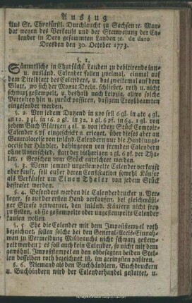 Auszug des Churfl. Sächs. Calendermandats