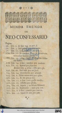 Menda Emenda In Neo-Confessario.