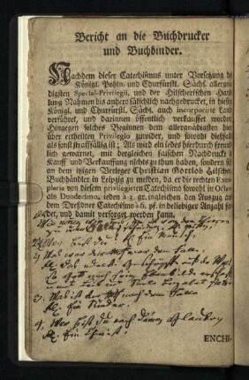 Bericht an die Buchdrucker und Buchbinder