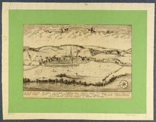 Stadtansicht von Frankenberg (Sachsen) von 1755 mit der Kirche St. Aegidien und Legende
