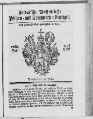 27tes Stück, Ausgabe vom 5. Julius 1766