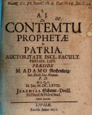 De contemtu prophetae in patria