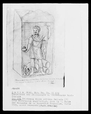 Les monuments de la monarchie française. Sammelband der Zeichnungen und Probedrucke Montfaucons — Ein antikes Relief, Folio fol. 276
