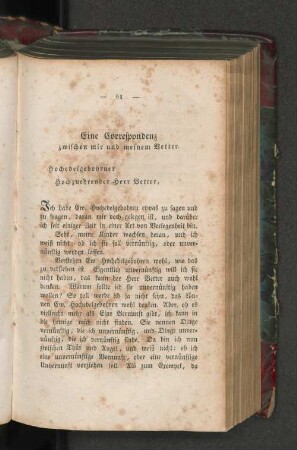Eine Correspondenz zwischen mir und meinem Vetter.