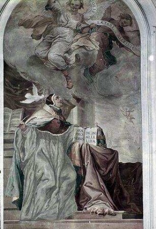 Der heilige Papst Gregor, von einem Engel inspiriert