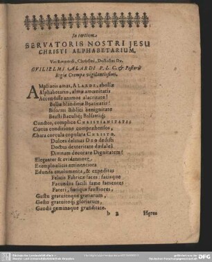 In tertium Servatoris Nostri Jesu Christi Alphabetarium