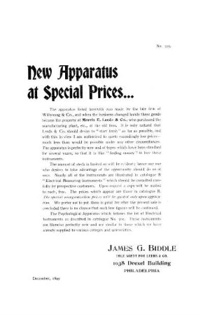 New Apparatus at Special Prices