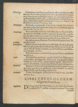 Libri Theologorum religionis Pontificae.