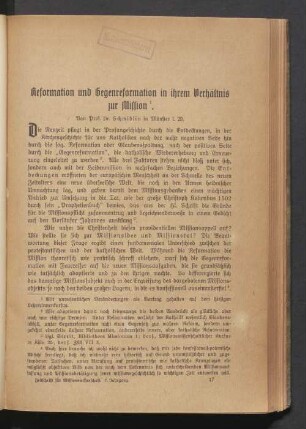 Reformation und Gegenreformation in ihrem Berhältnis zur Mission