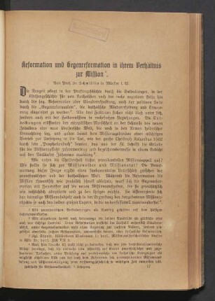 Reformation und Gegenreformation in ihrem Berhältnis zur Mission