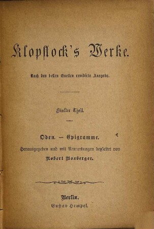 Klopstock's Werke : Nach den besten Quellen revidirte Ausgabe, 5. Oden, Epigramme