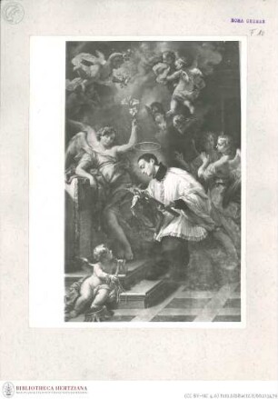 Der heilige Aloisius von Gonzaga betet das Kreuz an