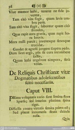 De Reliquis Christianae vitae Dogmatibus adolescentibus scitu necessariis. Caput VIII