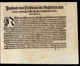 Innhalt des Fechtens im Dusäcken ... Das erst Capitel.