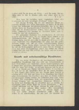 Kranke und arbeitsunfähige Dienstboten.