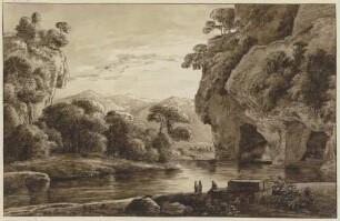 Flußlandschaft, rechts Felsgrotten