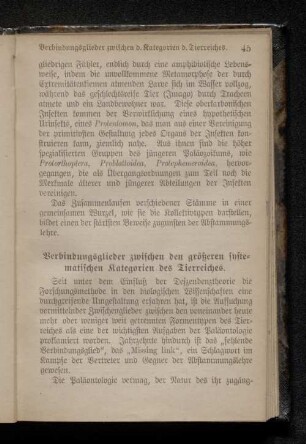 Verbindungsglieder zwischen den größten systematischen Kategorien des Tierreiches.