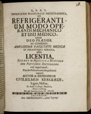 Dissertatio Inauguralis Physico-Medica, De Refrigerantium Modo Operandi Mechanico Et Usu Medico