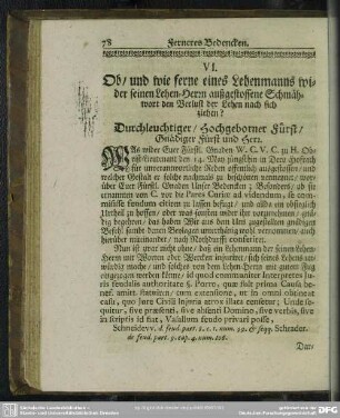 VI. [Ferneres Bedencken]