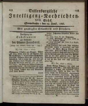 XVII. Stück. Sonnabends: den 29. April, 1786.