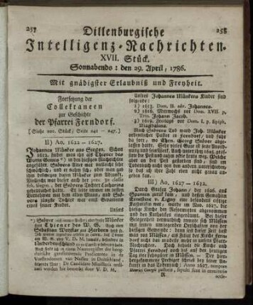 XVII. Stück. Sonnabends: den 29. April, 1786.