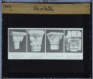Caen, Abtei Ste-Trinité,Laon, Kathedrale Notre Dame,Orléans, St. Aignan,Krypta von Jouarre (6.Jh.) : Kapitell, Kapitell, Kapitell, Kapitell
