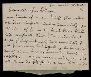 Nr. 5. Brief von Konrad Burdach an Ulrich von Wilamowitz-Moellendorff. Grunewald, 30.12.1905