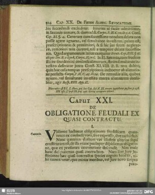 Caput XXI. De Obligatione Feudali Ex Quasi Contractu