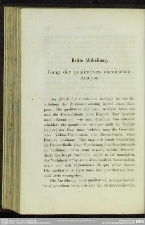 Dritte Abtheilung. Gang der qualitativen chemischen Analyse