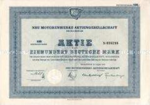 Aktie der NSU Werke AG über 100,- Deutsche Mark