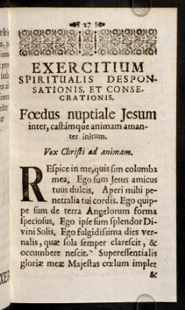 27-54, Exercitium Spiritualis Desponsationis, Et Consecrationis.